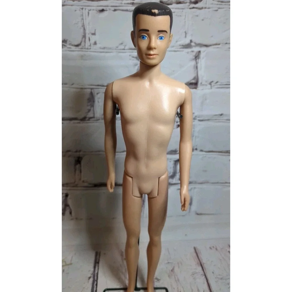 Vintage Brunette Straight Leg Ken‎ Doll #750 w/Original Outfit, sandals, stand